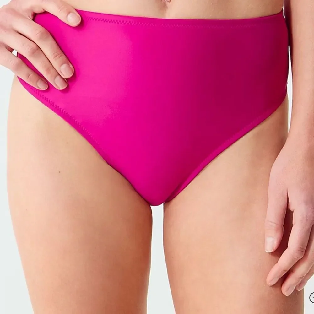 J.Crew Women's High-Rise Bikini Bottom Pink Size S Full Coverage‎